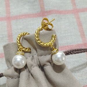 David Yurman Twisted Gold Pearl Earrings